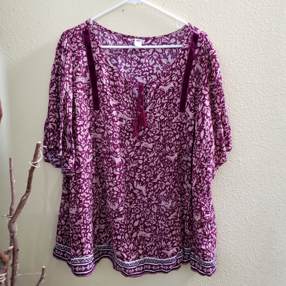 Old Navy XXL velvet trimmed boho top blouse